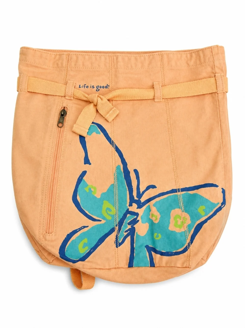 Life is Good Peach Butterfly Tie Backpack